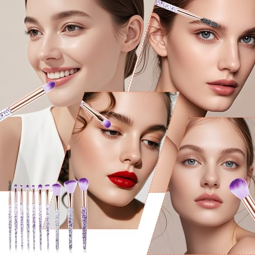10 PCS Crystal Glitter Makeup Brushes, Cute Makeup Brushes Face Cosmetics Blending Brushes Professional Glitter Brushes fo...