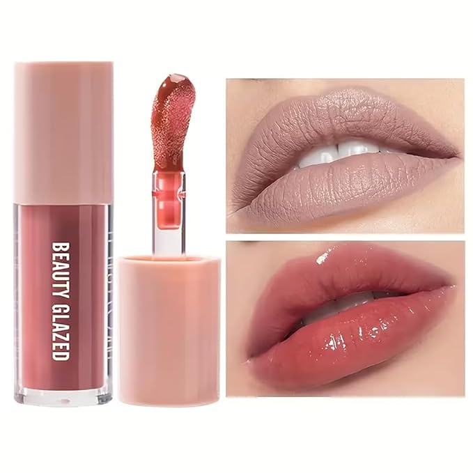 Beauty Glazed Rose Nude Tint Glass Shine Lip Oil Gloss – High Pigment Hydrating Lip Serum Jelly Lip, Non-Sticky Mirror Glazed Finish, Smooths Lip Lines, Plumping Juicy Shine