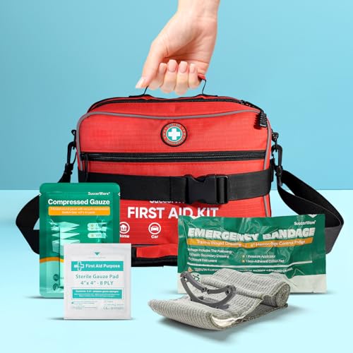 Professional 435 Pieces Large First Aid Kit - Includes Compressed Gauze - Compartments Emergency Medical Kit for Home, Cam...