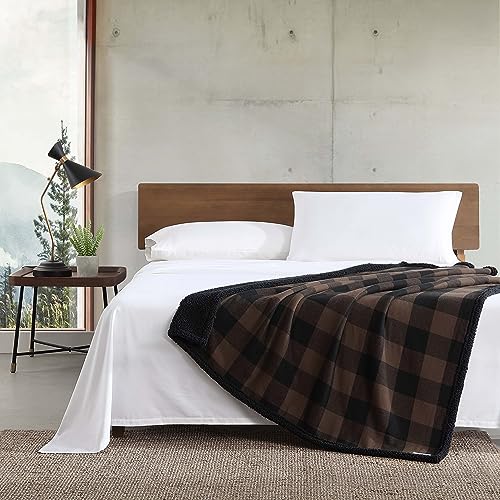 Eddie Bauer - Throw Blanket, Yarn Dyed Cotton Bedding with Solid Ultra-Soft Sherpa Reverse, Throw Blanket for Couch & Bed...
