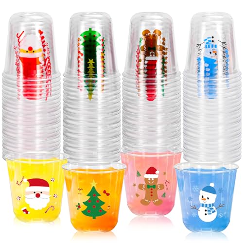 Whaline 60Pcs Christmas Plastic Cups 12 Oz Winter Snowman Gingerbread Man Santa Xmas tree Disposable Clear Stemless Wine C...