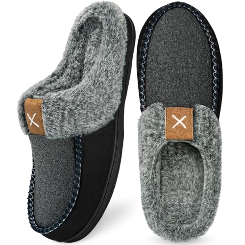 Homitem Mens Slippers Moccasins Memory Foam Fuzzy Slippers for Men Wool-Like Plush Fleece Lined House Shoes Indoor Outdoor...