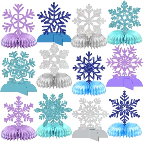 12 Pcs Snowflake Centerpieces for Table Snowflake Winter Table Decorations Winter Wonderland Decorations Frozen Birthday P...