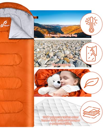 Sportneer Sleeping Bag, 3 Seasons Warm Cold Weather Sleeping Bags for Adults Kids Boys Girls with Compression Sack- Lightw...