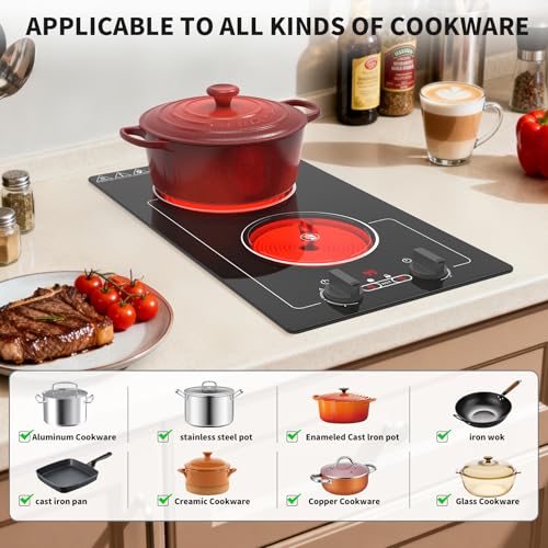 VBGK Electric Cooktop,110V 2100W electric Stove Top with Knob Control,Countertop/Built-in Design with 9 Power Levels,Kids ...