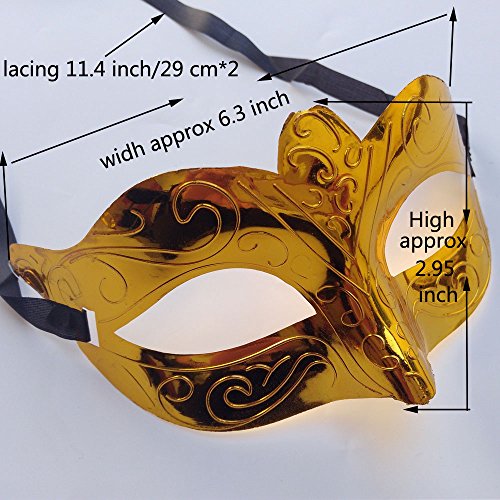 Arlai Pack of 12, Gold shining plated party mask wedding props masquerade mardi gras mask