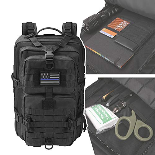 Hannibal Tactical MOLLE Assault Backpack, Tactical Backpack Military Army Camping Rucksack, 3-Day Pack Trip w/USA Flag Pat...
