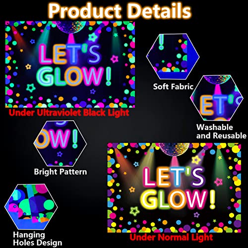 7x5ft Neon Let's Glow Party Backdrop Colorful Photography Background Glow in The Dark Party Supplies, Neon Party Decoratio...