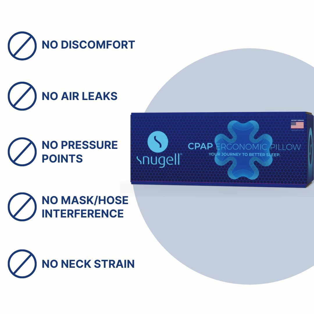Snugell CPAP Pillow for Side Sleeping – Memory Foam with Clover-Shaped Design – Adjustable Heights (4 Options) – Provides and Promotes Proper Head & Spine Alignment for CPAP Mask Users