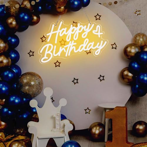 Happy Birthday Neon Sign for Party and Wall Decor,15 * 9 inch Warm White Led Neon Light Signs with USB and Dimmer Switch,H...
