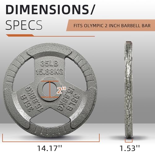 Fitvids Olympic Cast Iron 2-Inch Weight Plate for Strength Training & Weightlifting, Home Gym, Multiple Weights Available