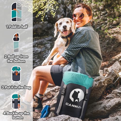 CANWAY Flannel Sleeping Bag for Adults Kids Girls Boys Camping Backpacking Sleeping Bag for Cold & Warm Weather with Compr...