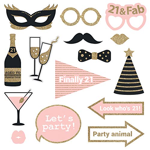Fully Assembled 21st Birthday Photo Booth Props - Set of 30 - Pink & Gold Selfie Signs - 21st Party Supplies & Decorations...