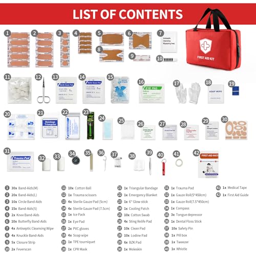Kitgo First Aid Kit with Hospital Grade Medical Supplies, 220pcs Emergency Medical Trauma Kit, Gift for Dad Husband Great ...