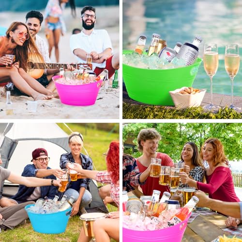 Ice Buckets for Parties, 6pcs Colorful Plastic Champagne Beverage with Handles, Drinks Buckets Tub for Cocktail Bar, Large...