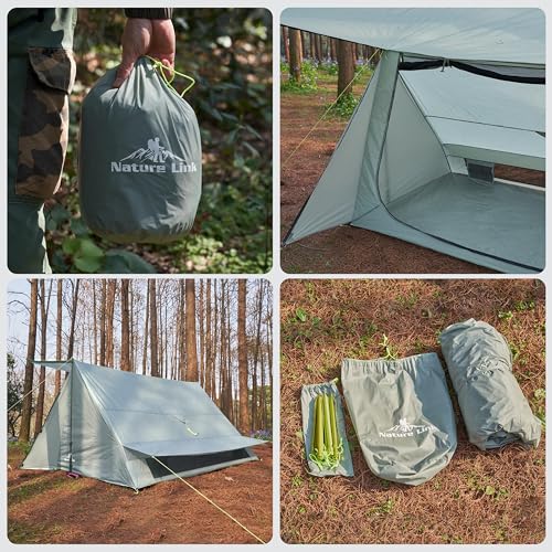 Nature Link Sirius Two Ultralight Backpacking Tent, 2 Person Trekking Pole, Waterproof, Compact, Single Wall, Bushcraft Sh...
