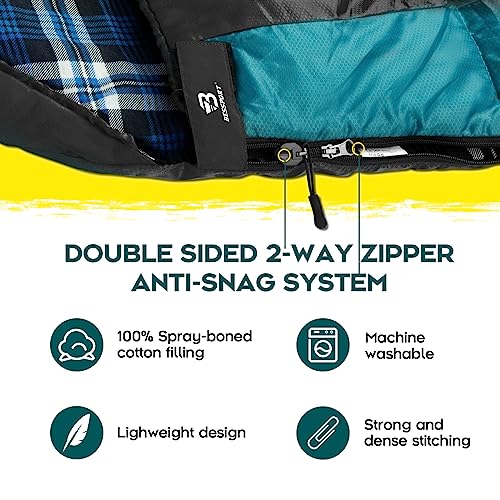 Bessport Sleeping Bag Winter | Flannel Lined 18℉ - 32℉ Extreme 3-4 Season Warm & Cool Weather Adult Sleeping Bags Large | ...