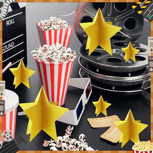 70 Pcs Star Centerpieces for Movie Night Party Decorations 3D 2025 Graduation Table Decor 3 Sizes 8" 5" 3" Red Carpet Film...