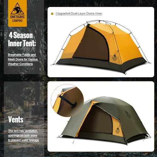 OneTigris Stella 4 Season Camping Tent Backpacking 2 Person Waterproof Lightweight Easy Setup Instant 3000mm Waterproof Ra...