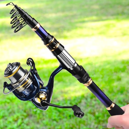 Fishing Rod and Reel Combo - Telescopic Fishing Poles and Spinning Reels Combos - Carbon Fiber Fishing Pole with 2500 Fish...