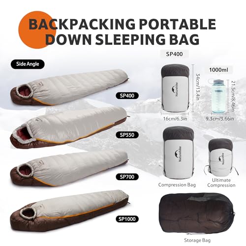 Naturehike 0 Degree Down Mummy Sleeping Bag for Adults, 650 Fill Power, Cold Weather Backpacking Sleeping Bag with RDS Dow...