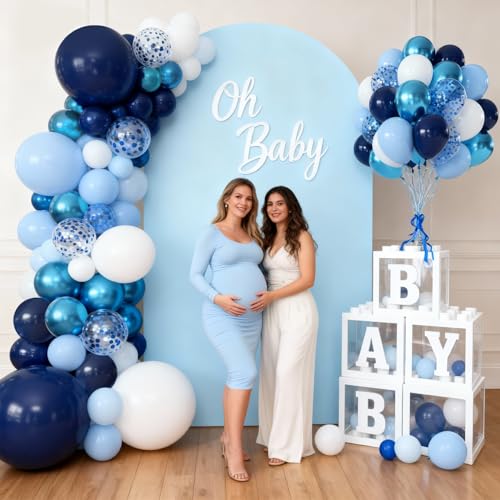 Navy Blue White Balloons Set, Include 50pcs 12inch Metallic Blue Balloons and Pastel Dark Light Blue White Latex Balloons ...
