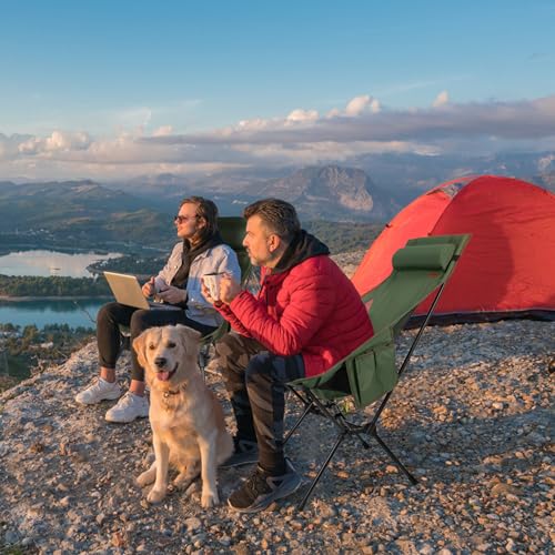 TOBTOS Portable High Back Camping Chair, Support Heavy Duty 440 lbs, Compact Folding Chair with Detachable Pillow for Cam...
