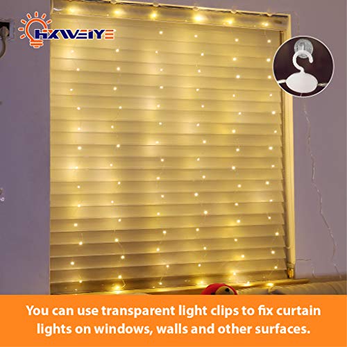 HXWEIYE Short Curtain Lights for Small Window, 3.3x5Ft Warm White Fairy Light with Timer & 8 Clips for Bedroom, Battery Po...
