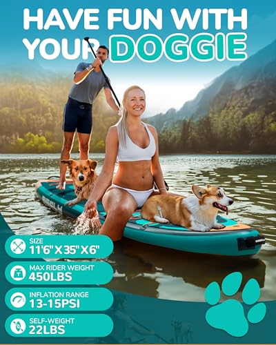 Bigfly 11'6×35" Super Wide Inflatable Stand Up Paddle Board, Ultra Stable Wide SUP for 2+1 People/Family/Big Size, 100L Ba...