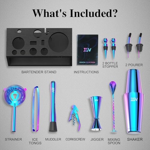 IOV Cocktail Shaker Set: 12-Piece Mixology Bartender Kit Bar Set | 18oz & 28oz Boston Shaker Drink Mixing Tools for Home w...