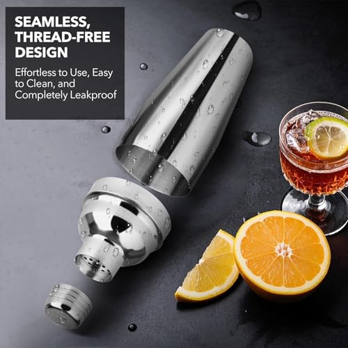24oz Cocktail Shaker Bar Set - Drink Shaker Built-in Strainer, 2oz & 1oz Double Measuring Jigger, Mixing Spoon Set - Profe...