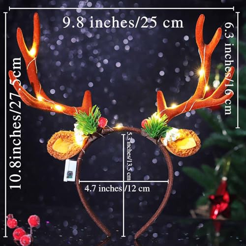 Olbye Led Deer Antlers Headband Women’s Deer Costume Accessories Light Up Fawn Horn Headband Reindeer Antler Headpiece Hal...