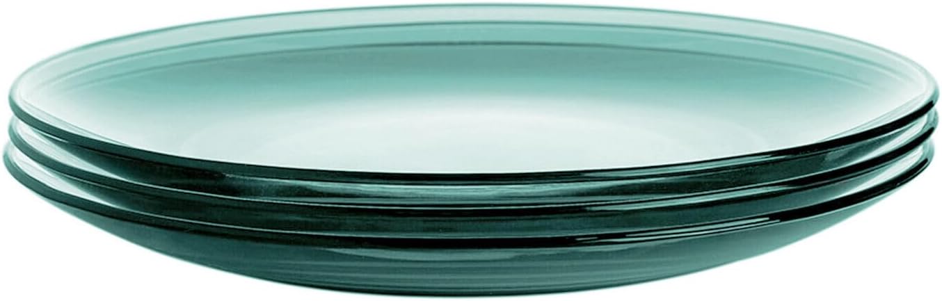 STP GOODS Glass Soup and Salad Bowl with Handles, Cobalt Transparent Glass Eating Plates, Circular Dinnerware for Salad, Bread, Dinner (Green Set of 4)