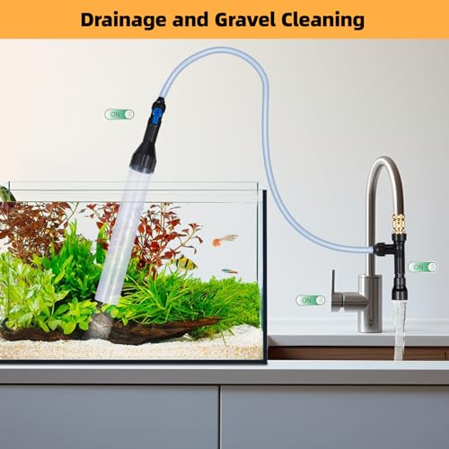 DXOPHIEX Gravel Vacuum for Aquarium Fish Tank Siphon Aquarium Water Changer with Three Metal Faucet Adapter and Long Hose ...