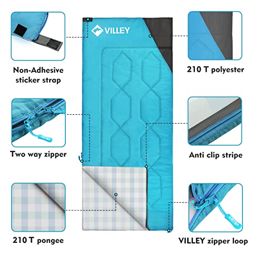 VILLEY Camping Sleeping Bag, Lightweight Backpacking Sleeping Bag with Carrying Bag for Adults & Kids, Outdoor Camping Hik...