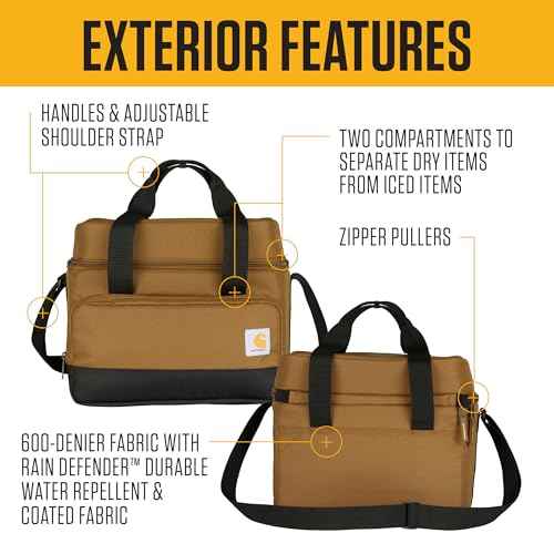 Carhartt Insulated Two Compartment Cooler, Durable Water Repellent Material W/Front Zippered Pocket for Camping, Beach & Travel