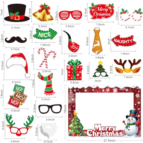 Christmas Photo Booth Props Party Decorations with Photo Frame, Christmas Party Selfie Accessories for Xmas Holiday Party ...