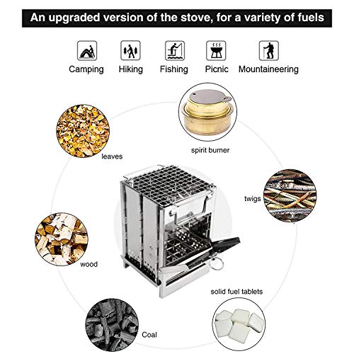 REDCAMP Wood Burning Folding Camp Stove Stainless Steel Grid, Portable Collapsible Backpacking Stove Survival Rocket Stove...