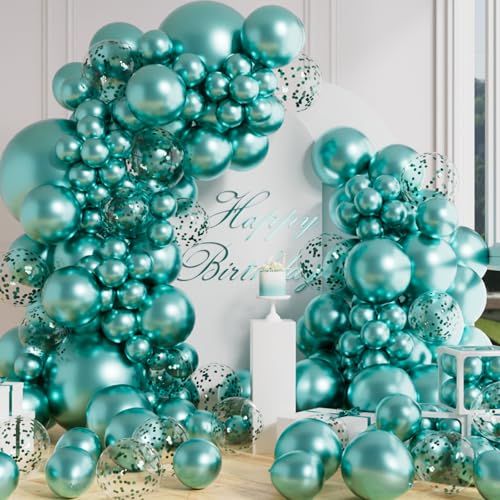 AULE 100Pcs Metallic Green Balloons Different Sizes 18/12/10/5 inch Teal Chrome Latex Shiny Helium Balloons Party Decorati...