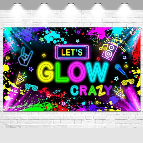 Avezano Glow in The Dark Backdrop Neon Party Decorations Let’s Glow Banner Birthday Party Background Graffiti Splash (No R...