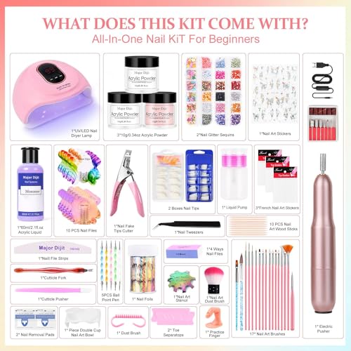 Acrylic Nail Kit Starter Set Acrylic Powder with Nail Drill U V Light Professional Tools with Decoration Everything for Be...