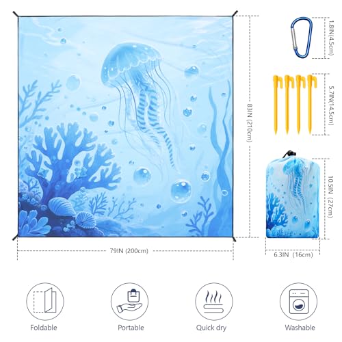 WIWIGO Beach Blanket Waterproof Sandproof Beach Mat 79" X 83"/10'x9'for 2-8 Adults Quick Drying Outdoor Picnic Mat Beach A...
