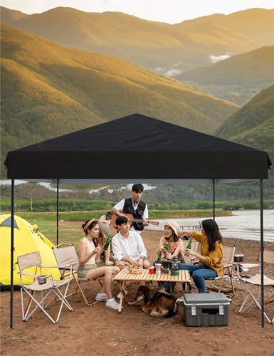 Garvee 10x10 Pop Up Canopy Tent Outdoor Canopy One-Person Set Up Heavy Duty Commercial Instant Tent Shelter, 1-Sidewall+Black