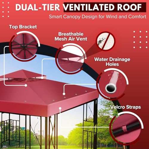 Flexzion Gazebo Cover Replacement Canopy Top 8x8 Ft (2.4m x 2.4m) - Double Tier Top Canopy Cover Replacement with UV30+, D...