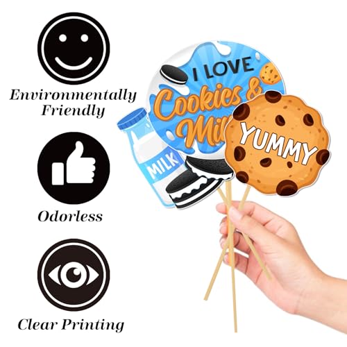 Cookies Milk Photo Booth Props, Sweet Cookie Theme Baby Shower Chocolate Birthday Decoration Tea Party Supplies 17Pcs Blue