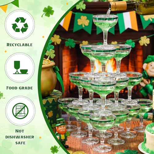 Zopeal 30 Pcs St. Patrick's Day Plastic Martini Glasses Bulk 5 oz Green Margarita Cocktail Champagne Tower Coupe Glasses D...