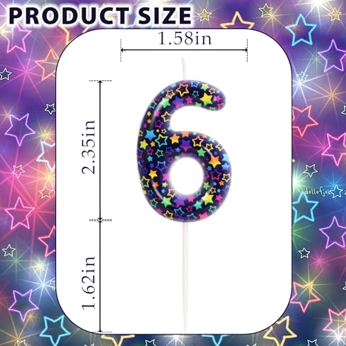 Elekfx Kpop Theme Number 6 Candle, Purple Star Cake Topper, Dark Fantasy Demon Style Girls Kpop Birthday Decorations Party...