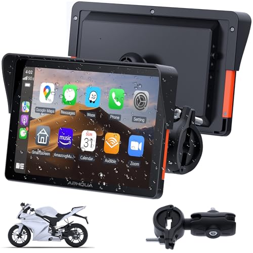 APHQUA Motocycle Carplay-7-Inch Motorcycle GPS Navigation System with Apple CarPlay & Android Auto, Waterproof Touchscree...