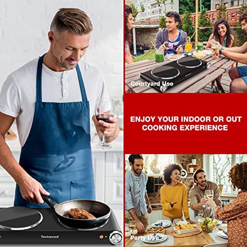Hot Plate, Techwood 1800W Dual Electric Stove, Countertop Stove Double Burner for Cooking, Infrared Ceramic Hot Plates Dou...