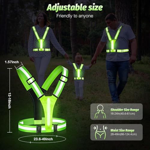 Cabbqiu LED Reflective Running Vest - Light Up With 3 Modes, Rechargeable Night Gear for Runners - Safety Belt for Women Men